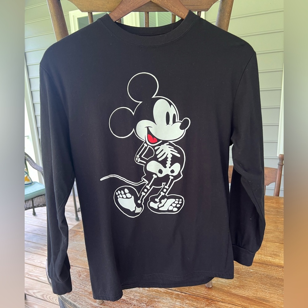 Disney Mickey Mouse Skeleton x-Ray Halloween Shirt Long Sleeves Black Small